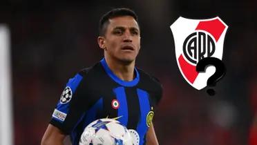 Alexis Sánchez con la camiseta de Inter y el escudo de River.