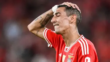 Ángel Di María, con la camiseta de Benfica, tomándose la cabeza.