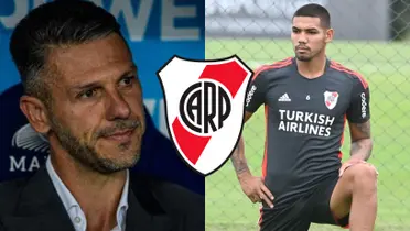 David Martínez en un entrenamiento de River junto a Martín Demichelis,