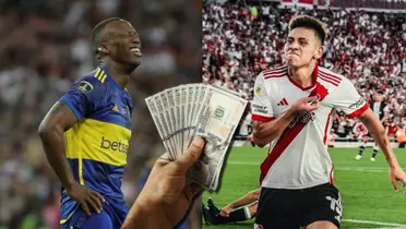 El Diablito Echeverri mostrando el escudo de River Plate a la gente.