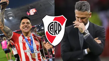 Enzo Pérez alzando la Copa de la Liga y Martín Demichelis.