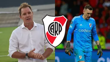 Jorge Brito en el Monumental y a su lado, Franco Armani con el buzo de River.