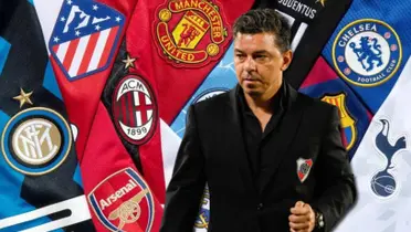 Marcelo Gallardo de traje y con el escudo de River.