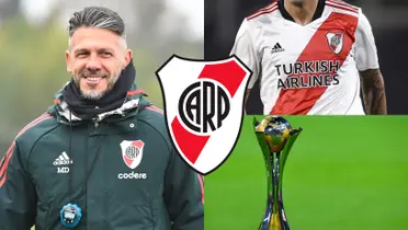 Martín Demichelis con un camperón de River y la copa del Mundial de Clubes.