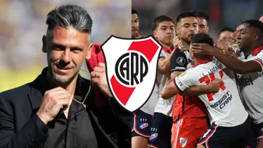 Martín Demichelis de traje y a su lado, la contienda del River vs Nacional.