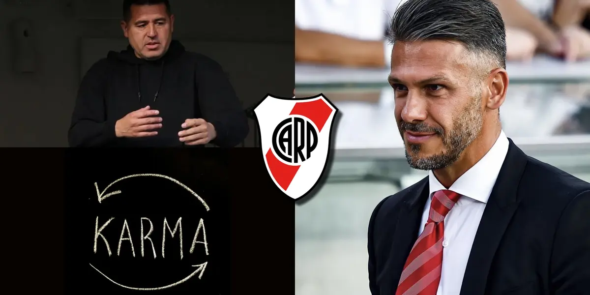 Martín Demichelis, DT de River, y Juan Román Riquelme, presidente de Boca.