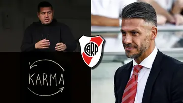 Martín Demichelis, DT de River, y Juan Román Riquelme, presidente de Boca.