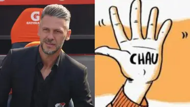 Martín Demichelis, mano con un chau en el medio.