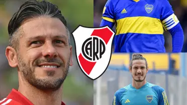 Martín Demichelis sonriendo y Edinson Cavani con la camiseta de Boca.