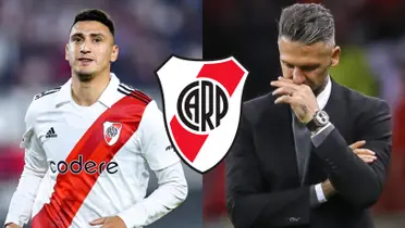 Matías Suárez con la camiseta de River y Martín Demichelis a su lado.