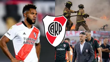 Miguel Borja con la camiseta de River y Martín Demichelis a su lado.